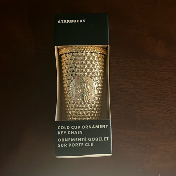 Gold Starbucks cold cup ornament key chain. - Picture 1 of 2